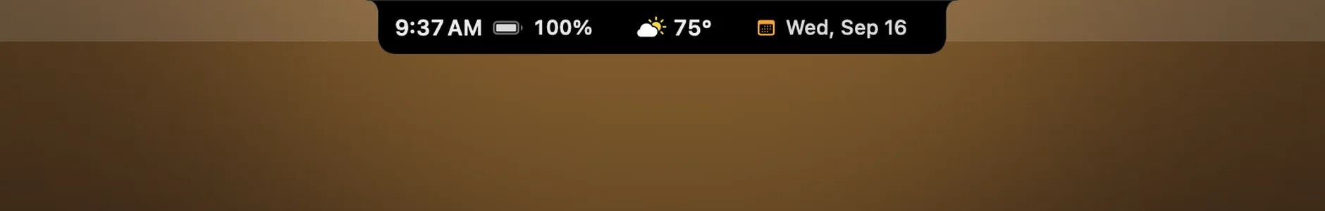 On a Mac without a notch: a black pill the size of a notch at the top edge of the screen, with the time, battery, weather and date